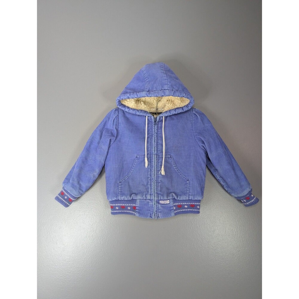 Vtg 80s OshKosh B’Gosh USA Made Corduroy Sherpa Lined Coat 4-5T Toddler Purple